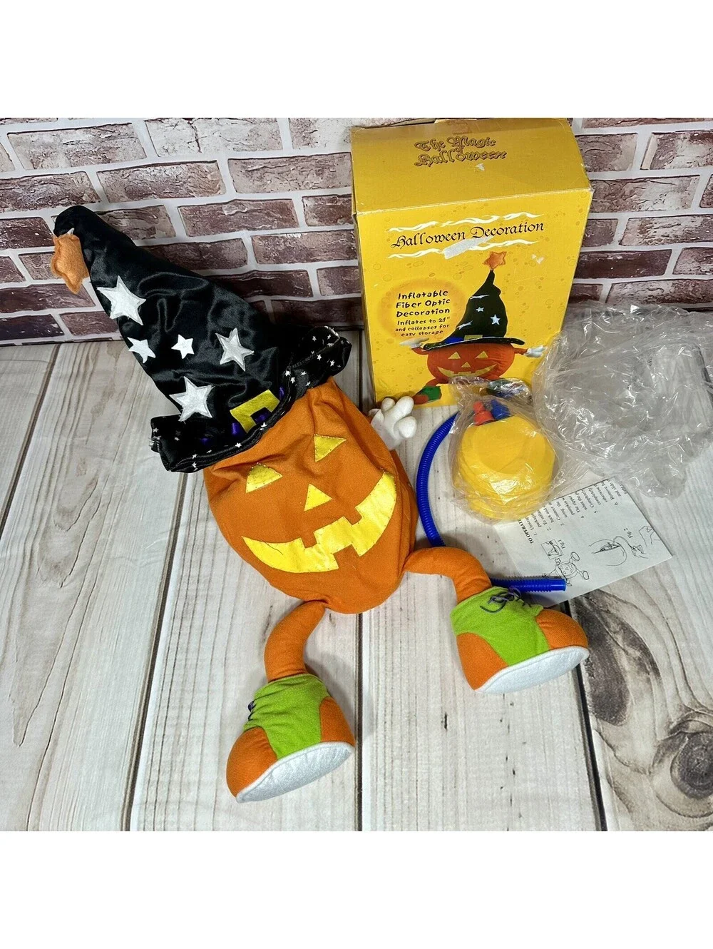 Fiber Optic Jack-O-Lantern In Witches Hat -Inflates 21” Blow Up Halloween NOS